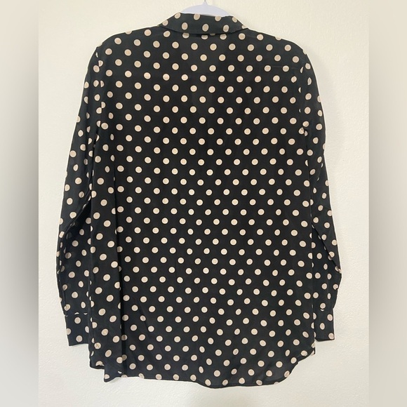 Ann Taylor women's M silk cotton blend popover top w/ polka dot print EUC - Picture 5 of 7